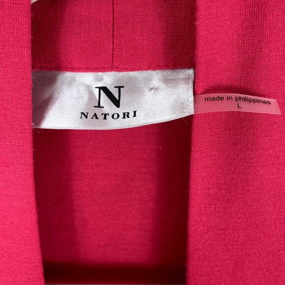 Natori Long Belted Robe Inner Tie Classic Feminine Lounge Cranberry Size Large - Picture 11 of 12